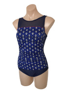 Amoena One Piece with Printed, Mesh at Top Front & Soft Cups. - Click for description